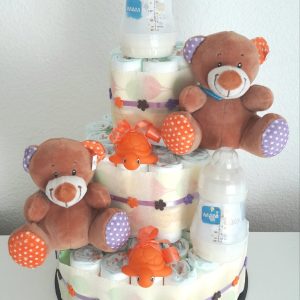 Gâteau de couches 3 étages spécial jumeaux